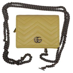 "LIKE NEW" GUCCI GG Marmont Card Case on Chain Matelasse Leather